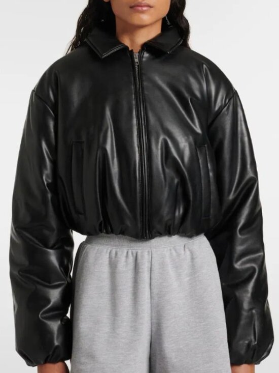 ALO Yoga Jackets & Blazers - Alo Yoga Faux Leather Bomber Jacket Black Size XS Cropped Puffer Zip Jacket